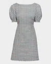 Santorelli Violet A-line Shift Dress With Puff Sleeves In Luxury Tweed With Lurex In Ocean Mist