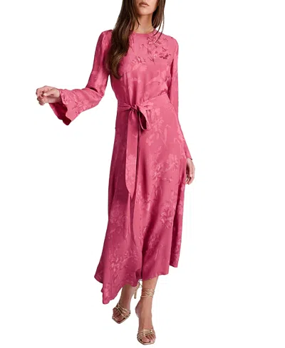 Santorelli Rachel Long Sleeve Asymmetric Midi Dress In Floral Jacquard In Pink