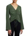 Santorelli Ravela Bell Sleeve Silk Blouse In Green