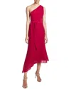 Santorelli Regana One-shoulder Faux Wrap Dress In Red