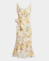 Santorelli Rina Sleeveless Hi Lo Dress In Floral Cotton Cloque In Chamomile