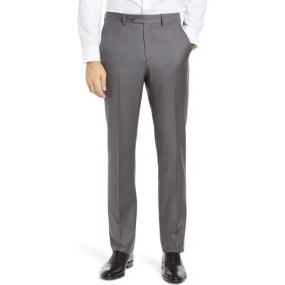 Santorelli Roma Flat Front Loro Piana Wool Serge Dress Pants In Gray