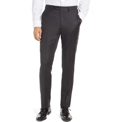 Santorelli Roma Flat Front Loro Piana Wool Serge Dress Pants In Gray