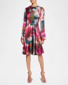 Santorelli Roni Abstract-print Charmeuse Dress In Sedona Multi