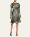 Santorelli Roni Long Sleeve Knee Length Ombre Polka Dot Flared Dress In Deep Sage