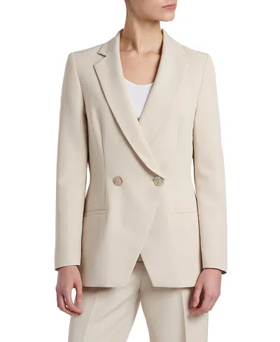 Santorelli Rowan Double Breasted Blazer In Soft Stretch Crepe In Neutral