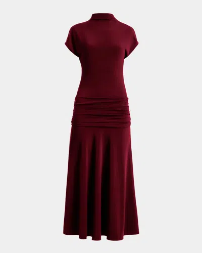 Santorelli Ruched Mock-neck Midi Dress In Animal Print