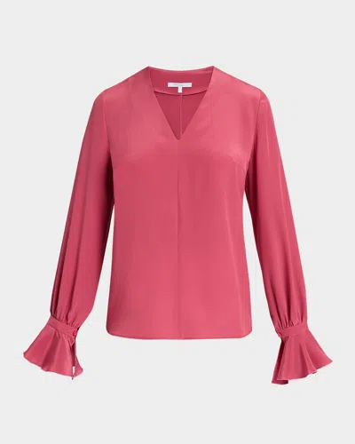 SANTORELLI RUE RUFFLE-CUFF SILK CREPE DE CHINE BLOUSE