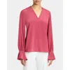 Santorelli Rue Silk Long Sleeve Blouse In Silk Crepe De Chine