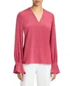 Santorelli Rue Silk Long Sleeve Blouse In Silk Crepe De Chine