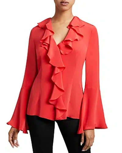 Santorelli Women's Sidney Silk Ruffled V-neck Blouse In Vermilion