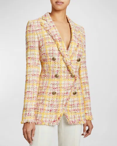 Santorelli Saba Double-breasted Fringe-trim Tweed Jacket In Petal Pink