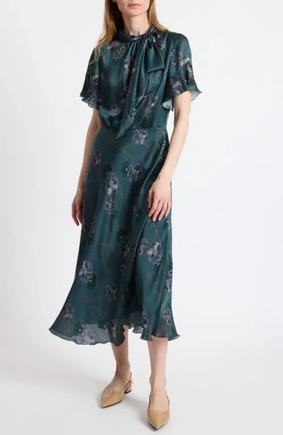 Santorelli Sabrina Short Sleeve Tie Neck Midi Dress In Green