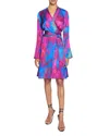 Santorelli Kayden Abstract-print Faux Wrap Dress In Magenta Multi