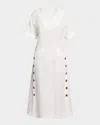 Santorelli Serafina Midi A-line Shift Dress In Striped Linen