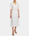 Santorelli Serafina Midi A-line Shift Dress In Striped Linen