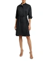 Santorelli Drawstring Cotton Midi Shirtdress In Black