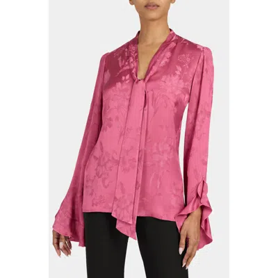 Santorelli Sienna Long Sleeve Blouse With Neck Tie In Purple