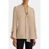Santorelli Sienna Long Sleeve Silk Blouse With Neck Tie In Neutral