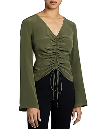 Santorelli Silk Bell Sleeve Top In Green