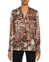 Santorelli Silk Blend Tie Neck Blouse In Hickory Multi