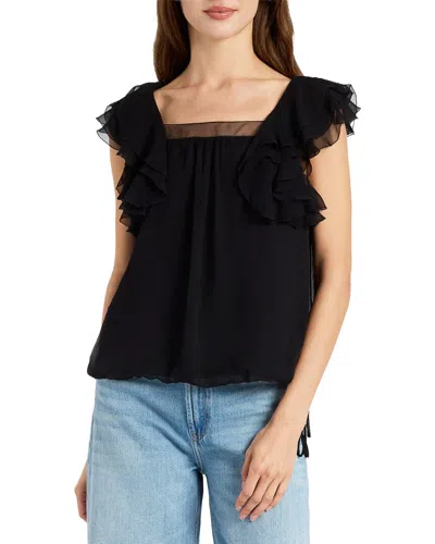 Santorelli Silk Chass Ruffle Blouse In Black