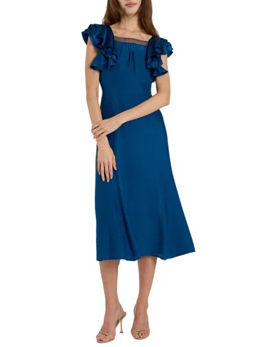 Santorelli Silk Yeda Fit & Flare Dress In Blue