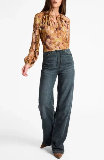 Santorelli Skyla Long Sleeve Ruffle Blouse In Brown