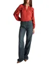 Santorelli Skyla Long Sleeve Ruffle Blouse In Silk Crepe De Chine In Red