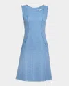 Santorelli Sleeveless Fringe-trim Shimmer Tweed Dress In Marine Blue