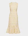 Santorelli Andi Sleeveless Fit And Flare Sheath Dress In Lightweight Cotton Tweed In Chamomile