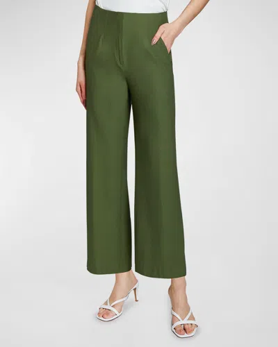 Santorelli Sona Cropped Straight-leg Crepe Trousers In Moss