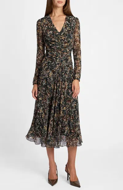Santorelli Sonia Long Sleeve Ruched Dress In Evergreen Multi