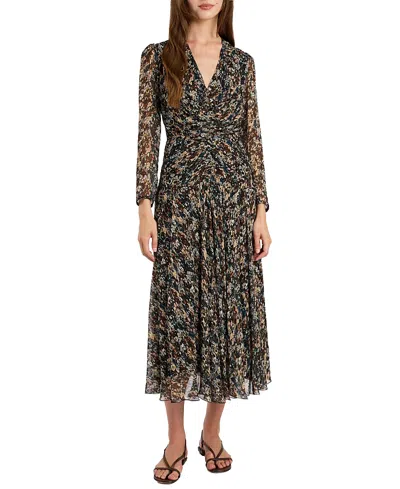 Santorelli Sonia Long Sleeve Ruched Dress In Abstract Floral Print In Multi