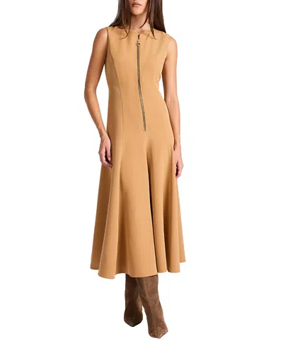 Santorelli Sunny Sleeveless Midi Dress With Front Zipper In Stretch Crepe In Brown