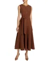 Santorelli Sunny Sleeveless Midi Dress With Front Zipper In Stretch Crepe In Brown