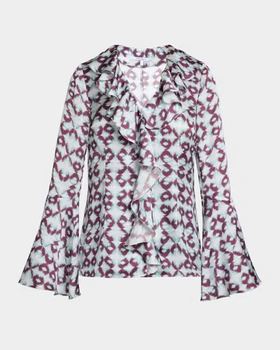 SANTORELLI SYDNEY ABSTRACT-PRINT RUFFLED BLOUSE