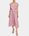 Santorelli Talia Cap Sleeve Midi Dress In Stretch Floral Print
