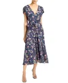 Santorelli Talia Cap Sleeve Midi Dress In Stretch Floral Print In Blue