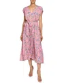 Santorelli Talia Cap Sleeve Midi Dress In Stretch Floral Print In Pink