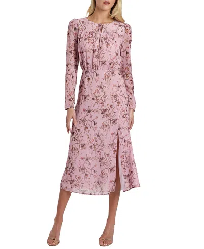 Santorelli Tessa Long Sleeve Midi Dress In Floral Georgette In Pink