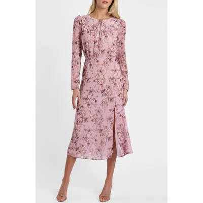 Santorelli Tessa Long Sleeve Midi Dress In Floral Georgette In Pink
