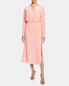 Santorelli Tessa Long Sleeve Midi Fit And Flare Dress In Silk Crepe De Chine In Pink Salt