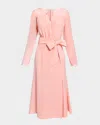 Santorelli Tessa Long Sleeve Midi Fit And Flare Dress In Silk Crepe De Chine In Pink Salt