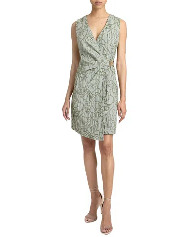 Santorelli Tilly Sleeveless Faux Wrap Shift Dress In Stretch Cotton Cloque
