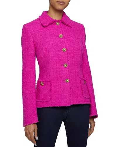 Santorelli Tweed Collared Button Up Jacket In Magenta