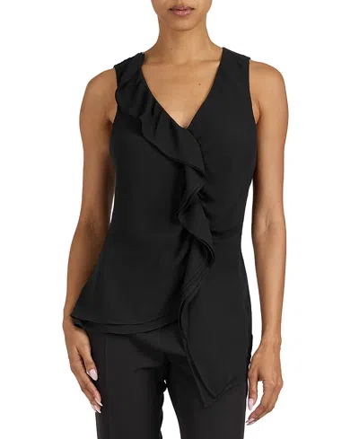 Santorelli Tyra Sleeveless Top With Asymmetric Ruffles In Black