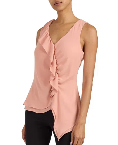 Santorelli Tyra Sleeveless Top With Asymmetric Ruffles In Pink