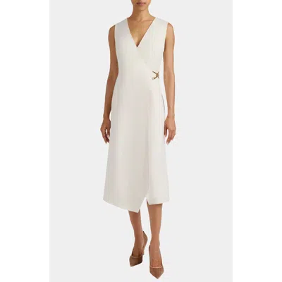 Santorelli Ursa Sleeveless Faux Wrap Dress With Metal Buckle In Neutral