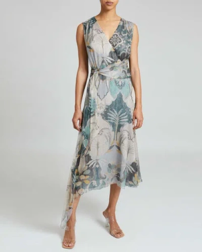 Santorelli Velia Faux Wrap Dress In Indigo Multi
